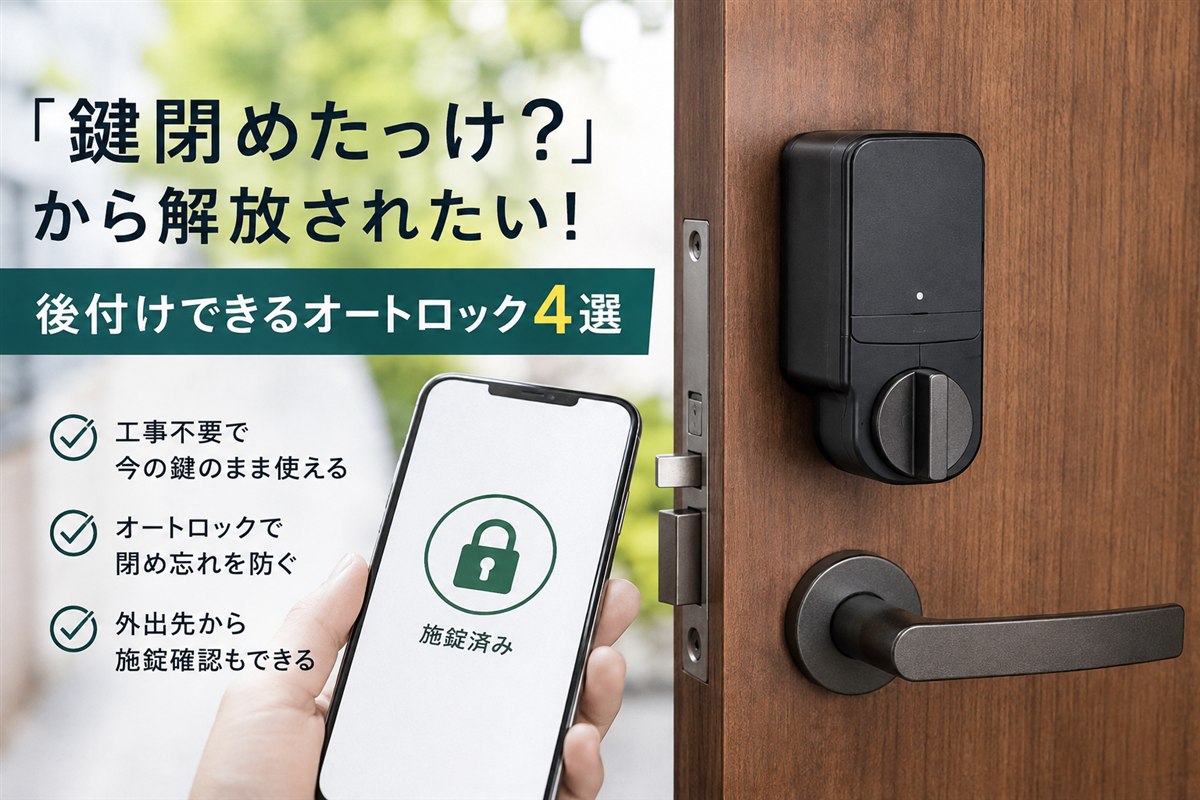後付けできるオートロックをスマホで施錠確認する様子