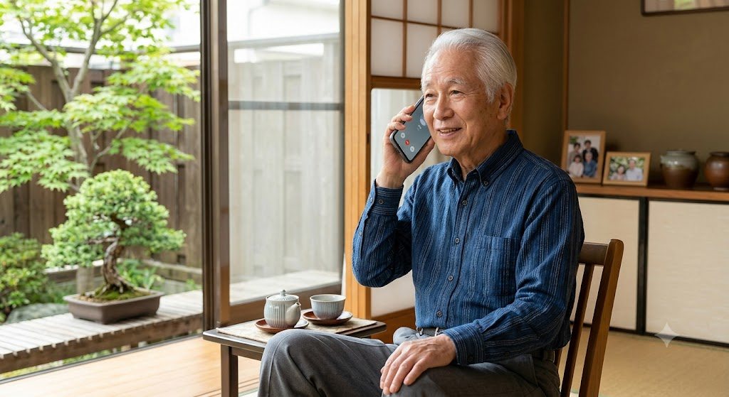 電話で親と話す様子