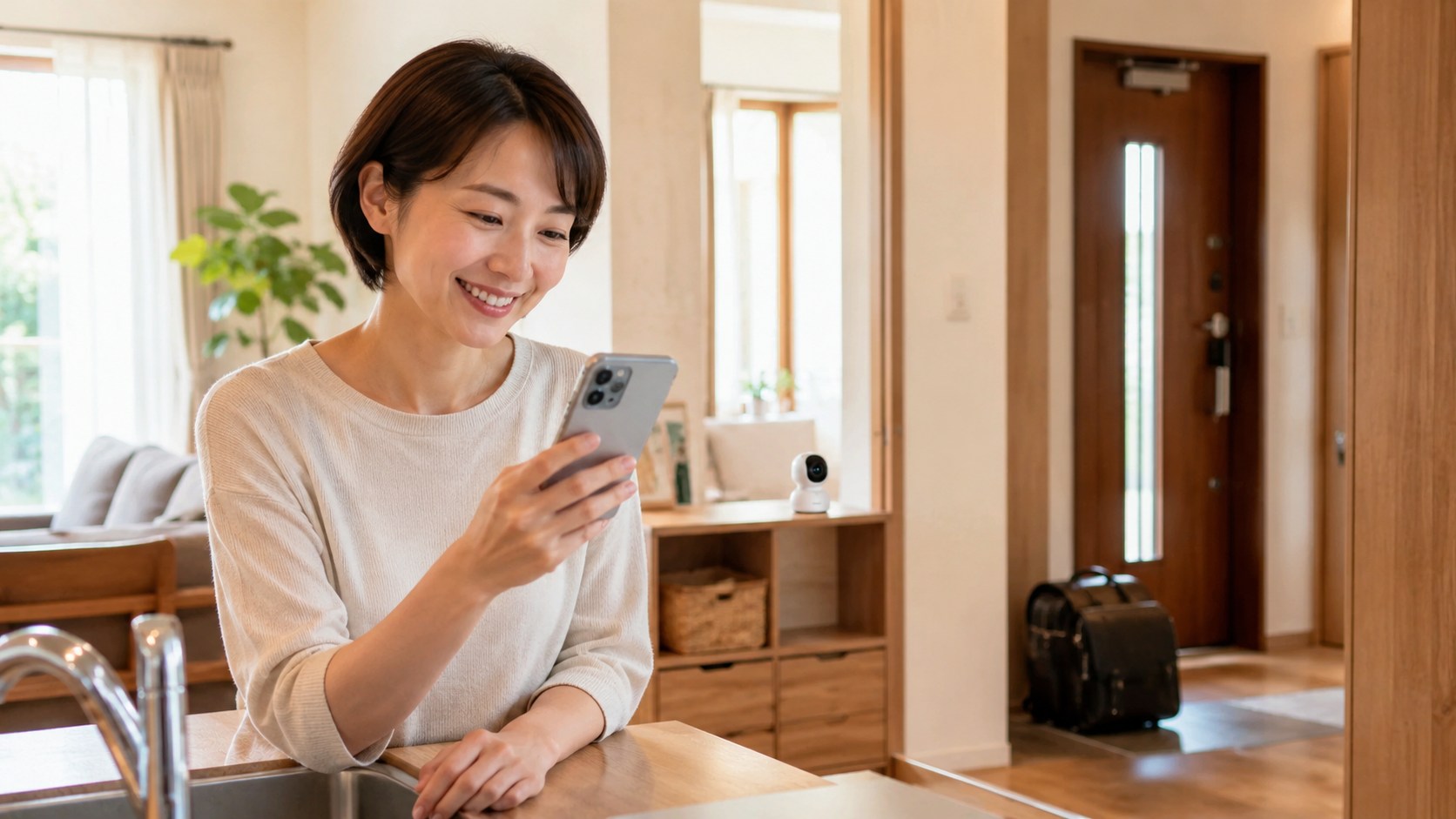 キッズスマホとMANOMAで子どもを見守る母親のイメージ