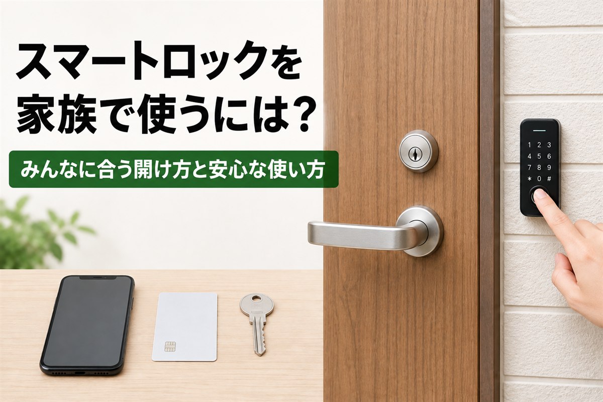 玄関ドアの横に付けた解錠パッドとスマホとICカードと鍵