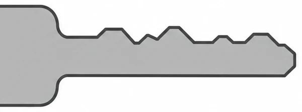 ピンシリンダーキーのイラスト。刃の片側だけにギザギザがある